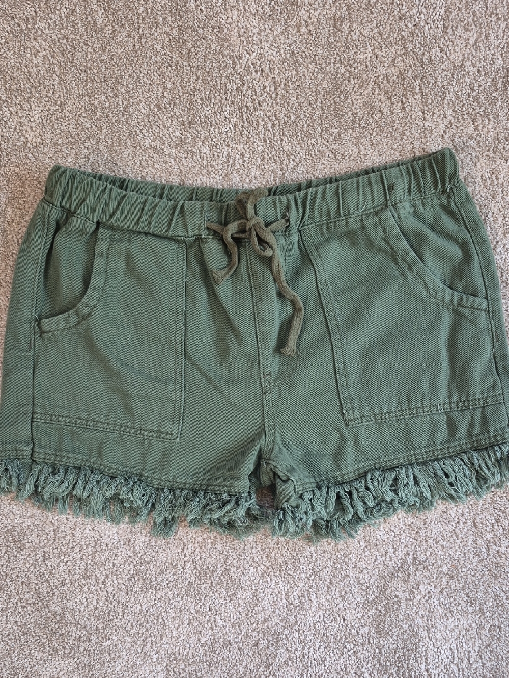 Source Unknown Olive Green Frayed Hem High-Waist Shorts